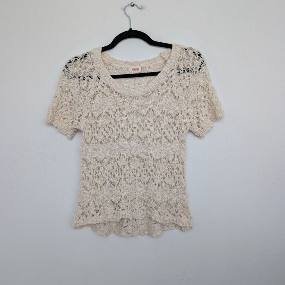 Crochet Open Knit Crew Neck Short Sleeve Sweater Top Sz XS Mossimo Coquette